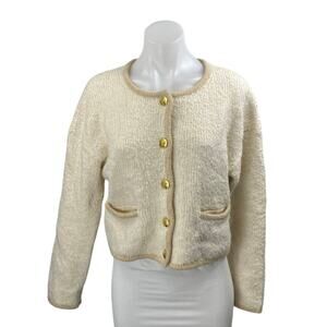 Gap Women's Cream Wool Alpaca Gold Buttons Pockets Long Sleeve Sweater Jacket S